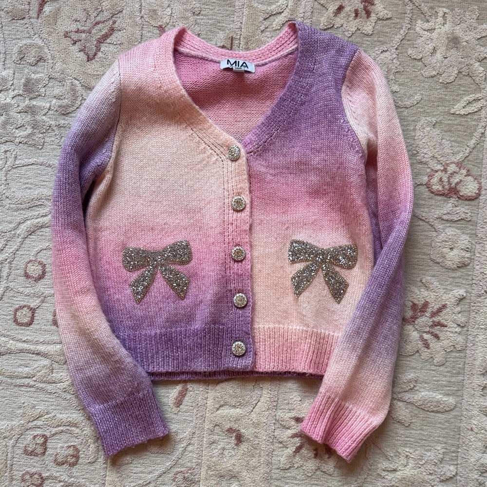 MIA Pink Lavender Ombre Bow Pocket Cardigan